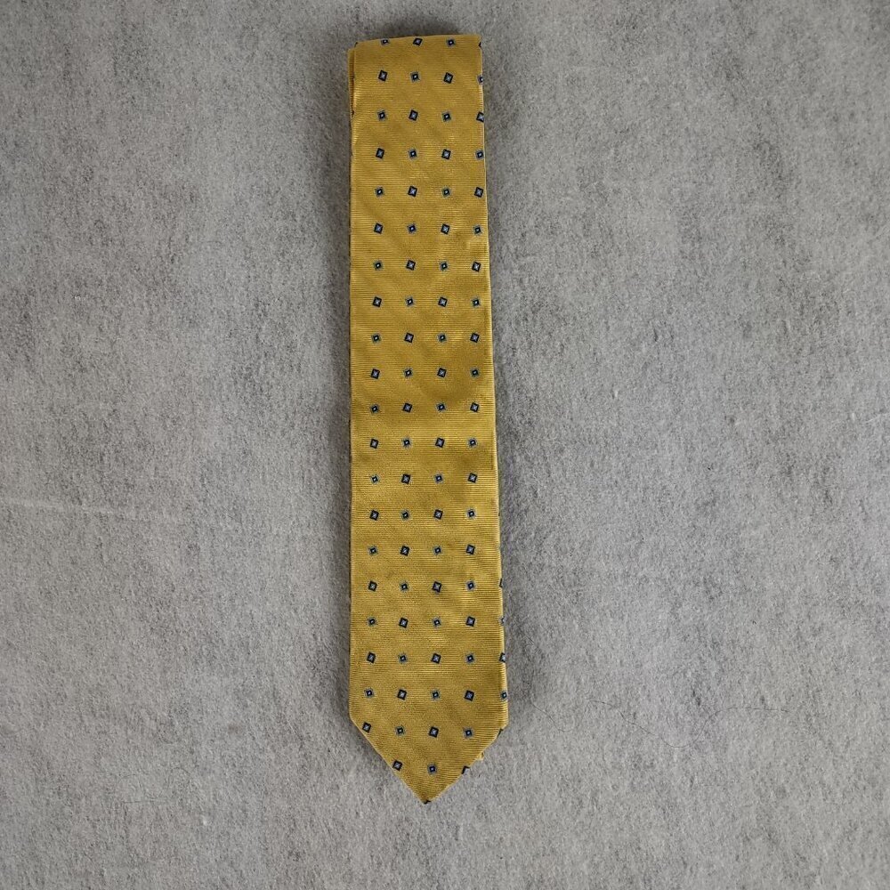 Brooks Brothers Makers & Merchants Yellow And Blue 100% Silk Necktie
